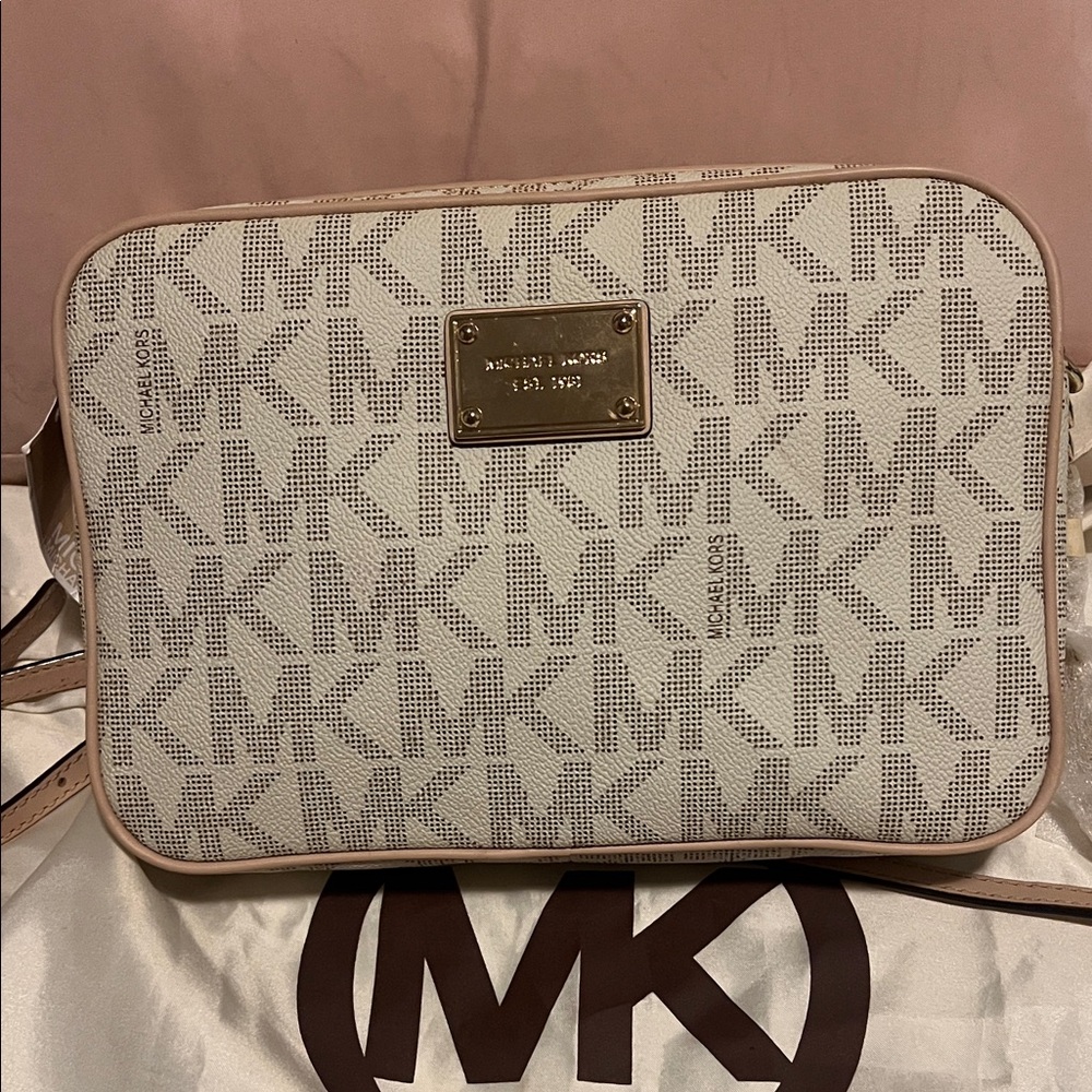 Michael Kors Cream and Tan Logo Crossbody